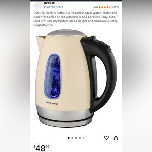 Ovente NWT Beige Electric Kettle 1.7 L auto shutoff